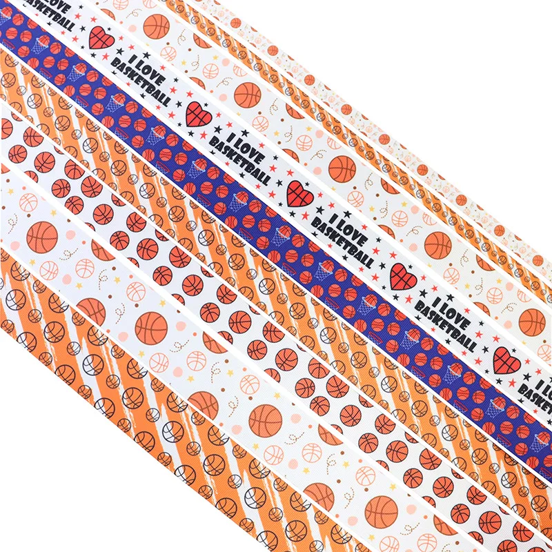 Fita de grosgrain para arcos, Sports Basketball Print, DIY Craft Acessórios, Decoração, Suprimentos de Embalagem, 9mm, 25mm, 38mm