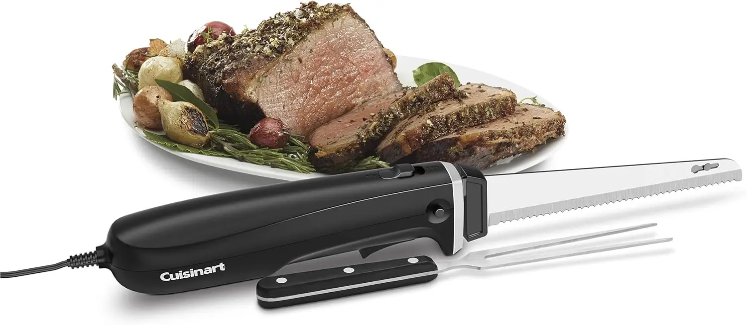

Electric Knife Set with Bamboo Cutting Board for Meat and Bread Slicing, Includes Serving Fork, Stainless Steel/Black