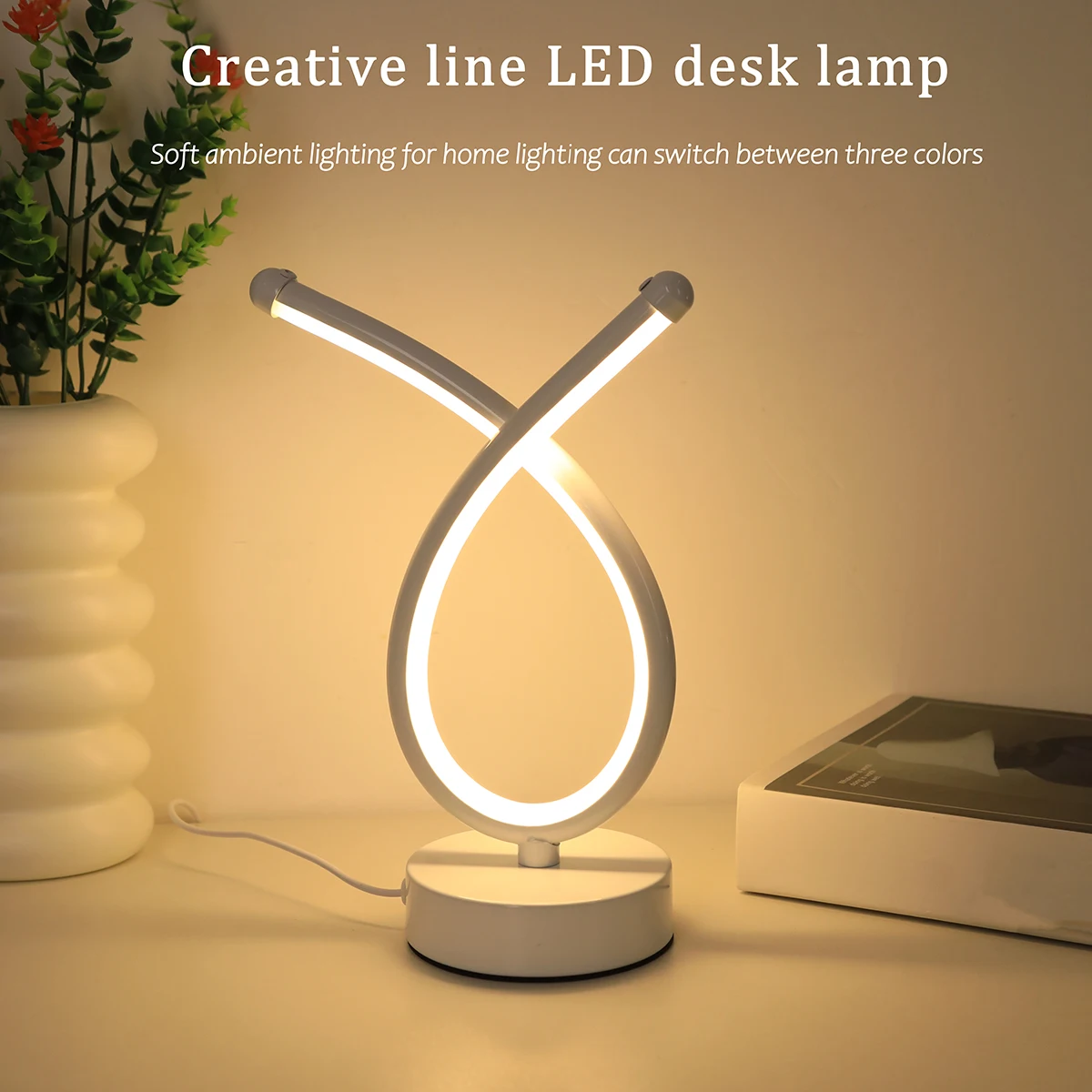 Modern creative line desk lamp with adjustable lighting and color adjustment suitable for bedroom lighting