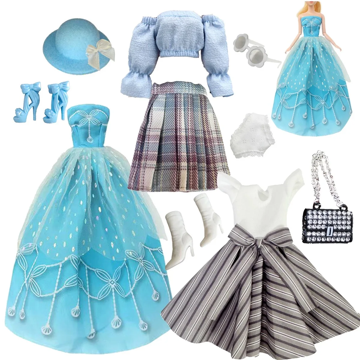 

Sweet Evening Gown Fashion City Girl Dress+Handbags+Shoes Set For 1/6 FR Babi Supermodel Doll Dress Up 30cm Doll Clothes Parts