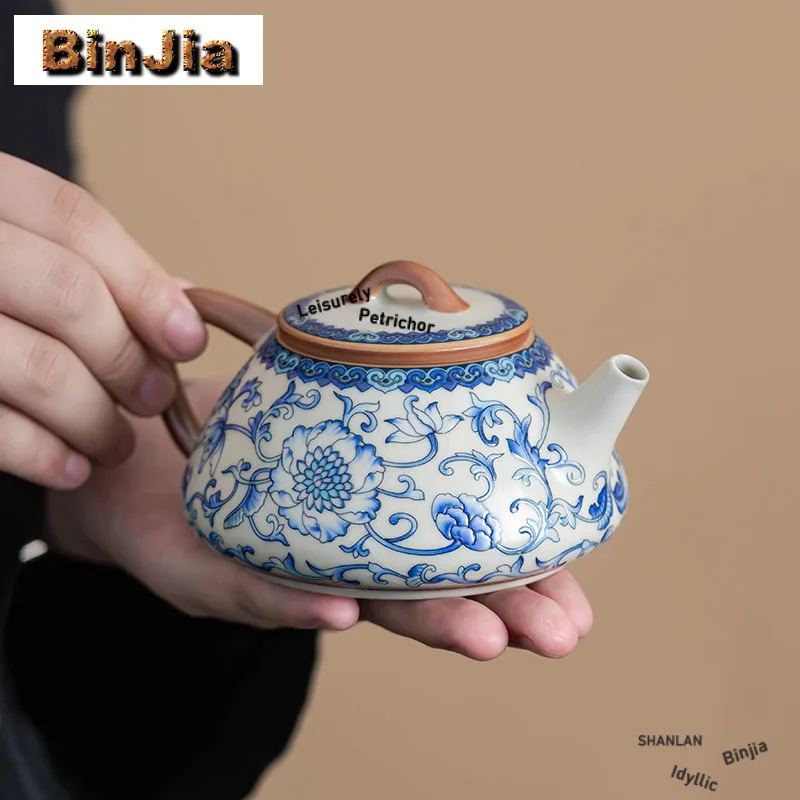 

200 мл Ru Kiln Interlock Branch Lotus Чайник Эстетический чайник для заварки чая Чайник с фильтром Китайский чайный сервиз Украшение