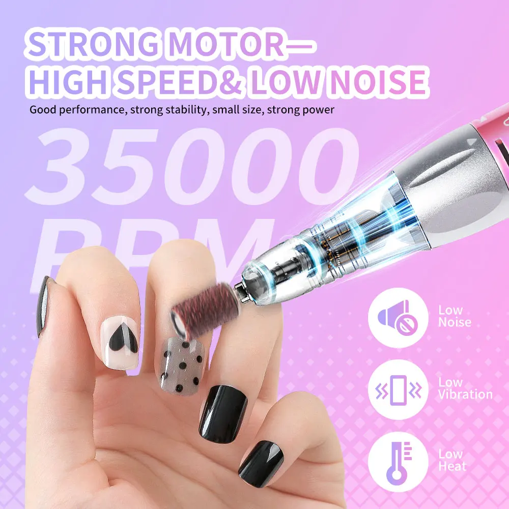 96W Rechargeable Nail LED UV Lamp And 35000RPM Nail Drill Machine with Diamonds Heart-Shaped Design for Manicure Polishing Dryer