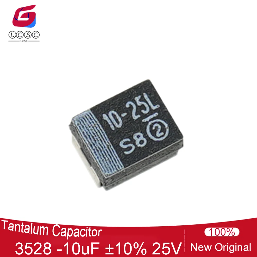 100 Stück/Lot Tantalkondensatoren 10 uF ± 10 % 25 V massiver SMD-schwarzer Kondensator CASE-B-3528-21 (mm) Größe 1411 Codemarkierung 10–25 l