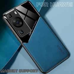 Luxury Leather Lens Protect Case For Huawei P70 Ultra P60 P50 P40 P30 Mate 60 50 40 30 20 Pro Plus Magnetic Function Cover