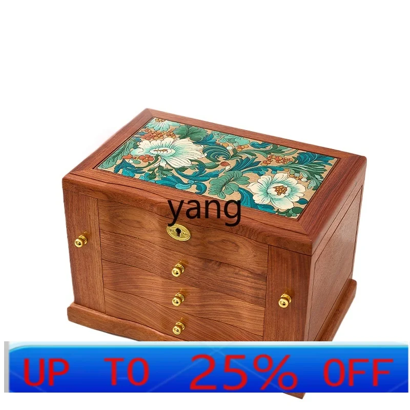LMM rosewood solid wood jewelry box with drawer large capacity wedding jewelry box anti-oxidation