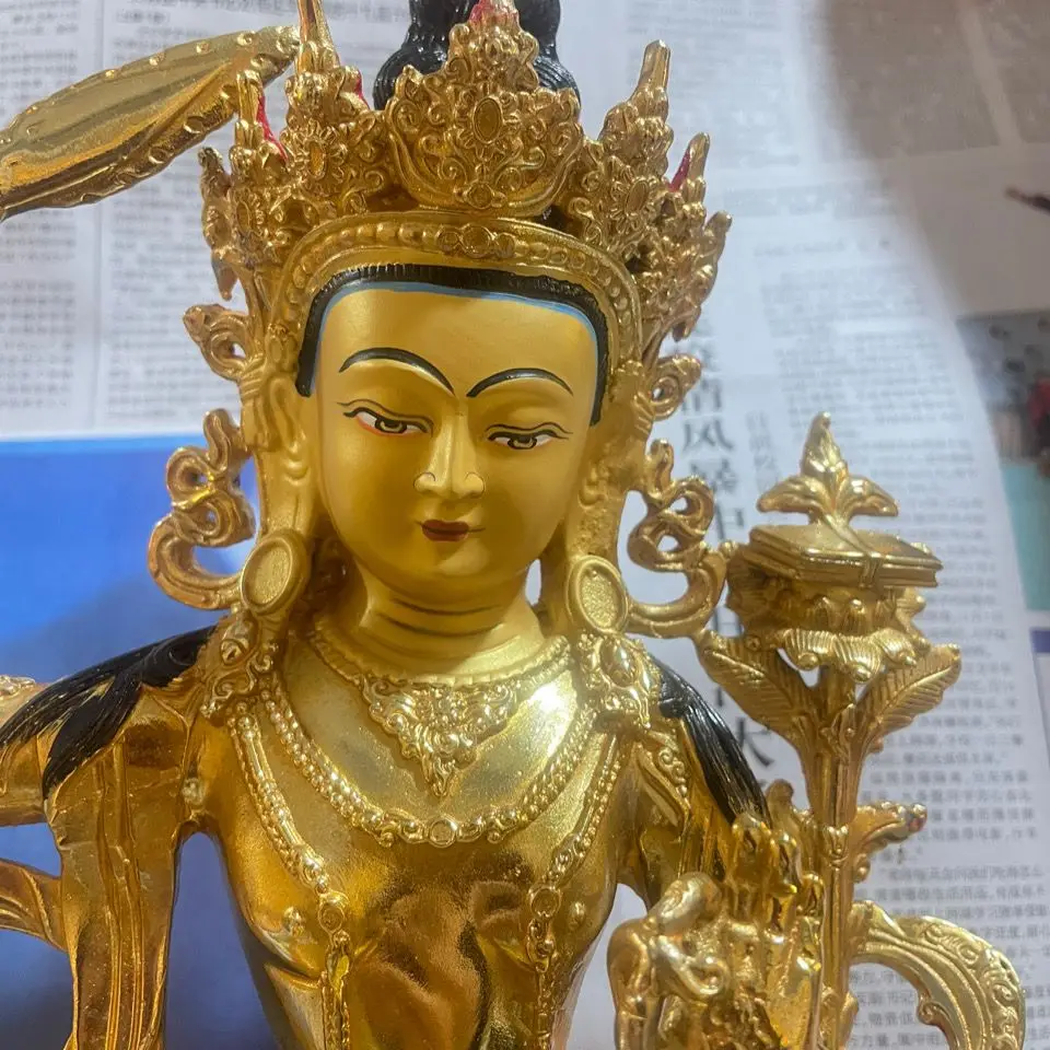 Manjushri Bodhisattva, height 30 cm, tantra Buddha statue, offering, pure copper gilt craftsmanship, pure copper