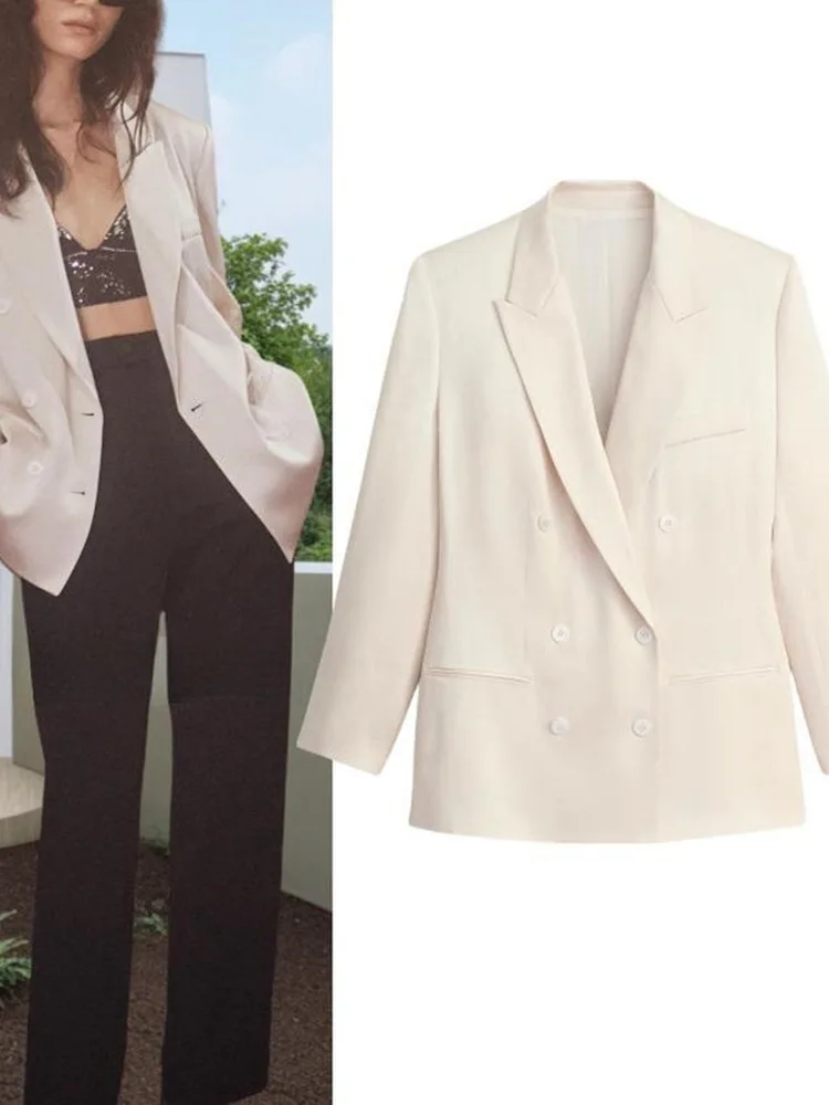 

Ele Double-Buttoned Autumn Winter New Women's High-End Suit Jaet Top Luxury Versatile Commute Sle Regular Sve Long