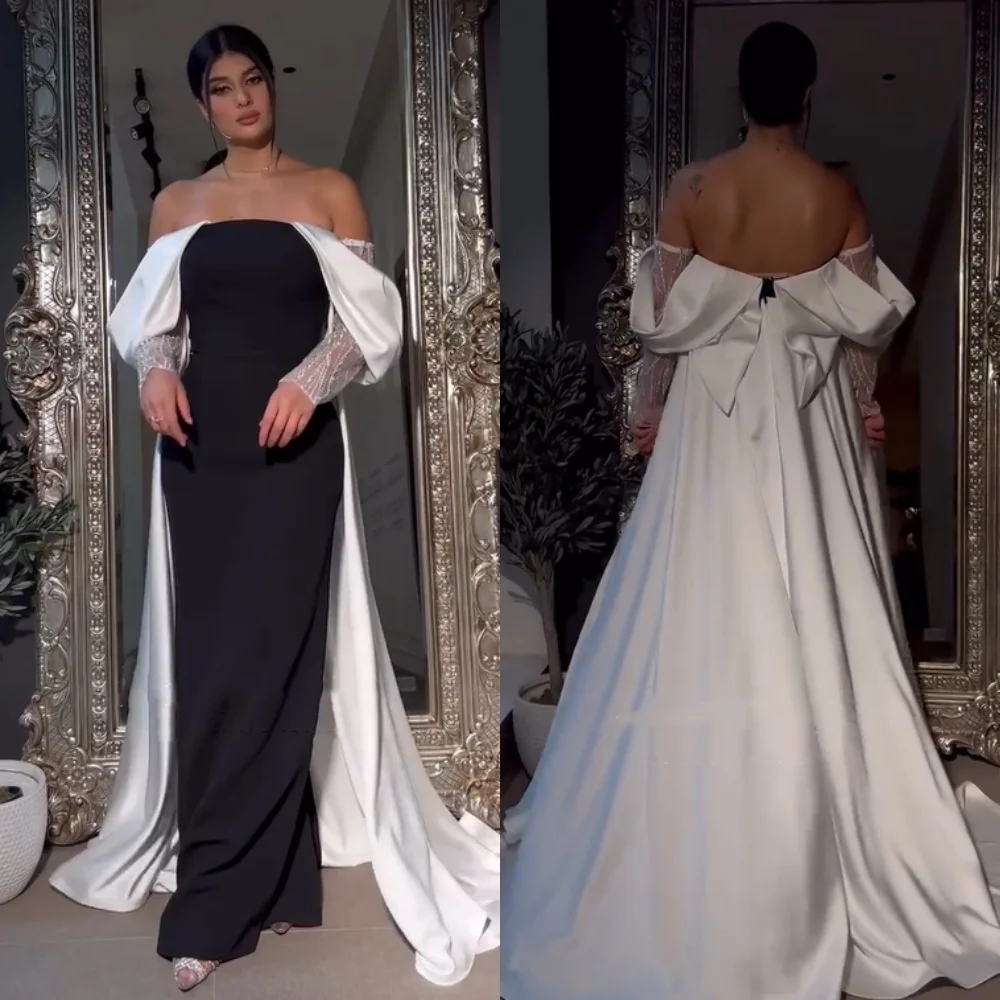 Personalizado combinando jérsei lantejoulas padrão em linha reta fora do ombro vestidos longos sob medida ocasião requintado pastrol