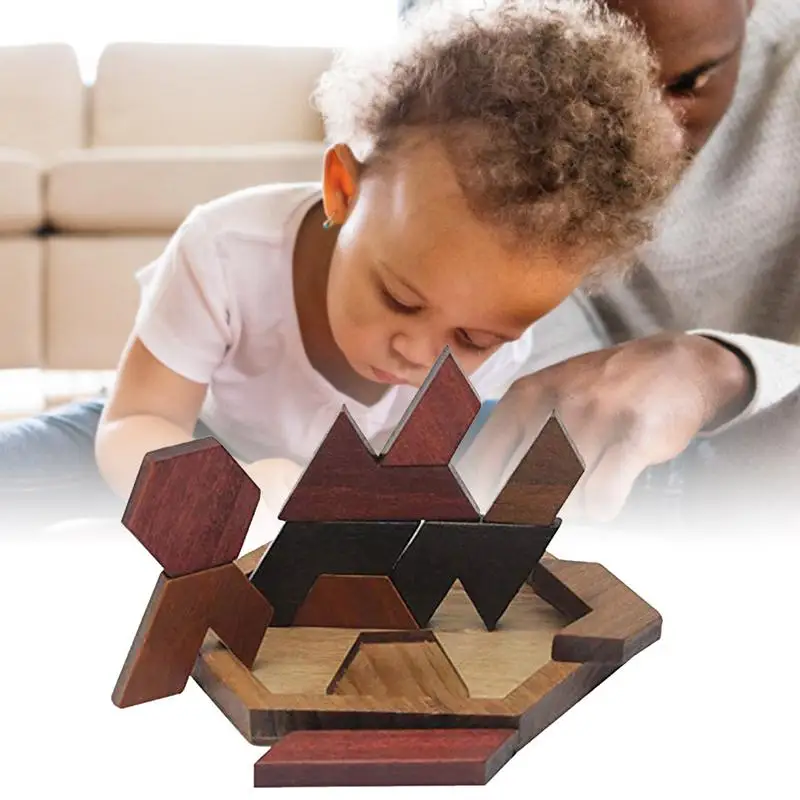 Puzzle bunte Holz Tangram für Kinder Kinder Spielzeug lernen Bildung Board geometrische Block Logik iqstem Montessori Spielzeug