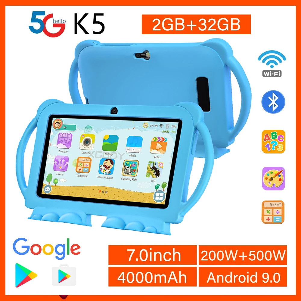 2024-new-bdf-7-inch-android-90-kids-tablet-google-play-32gb-rom-silicone-protection-bluetooth-5g-wifi-tablets-children's-gifts