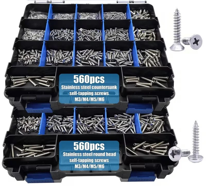 For 1120Pcs 304 Stainless Steel Cross Pan Head, Countersunk Head Self-tapping Screw Set
