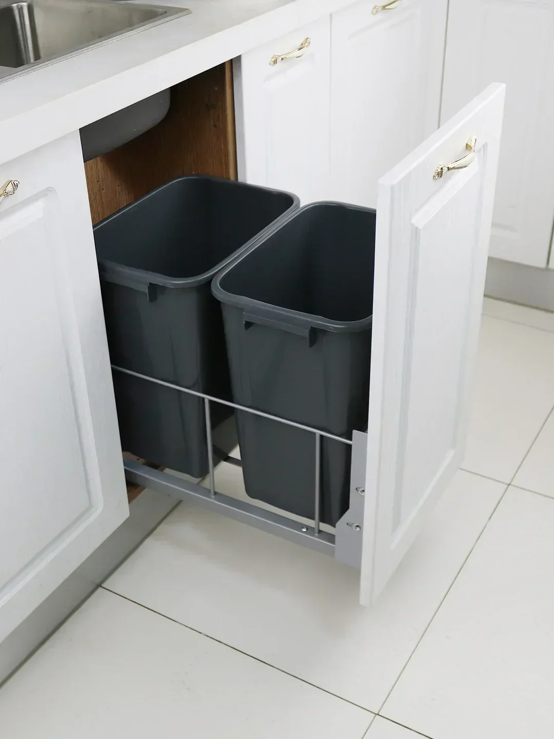 Kitchen high body pull-out embedded hidden kitchen waste bin dry wet separation large household use Hot sales