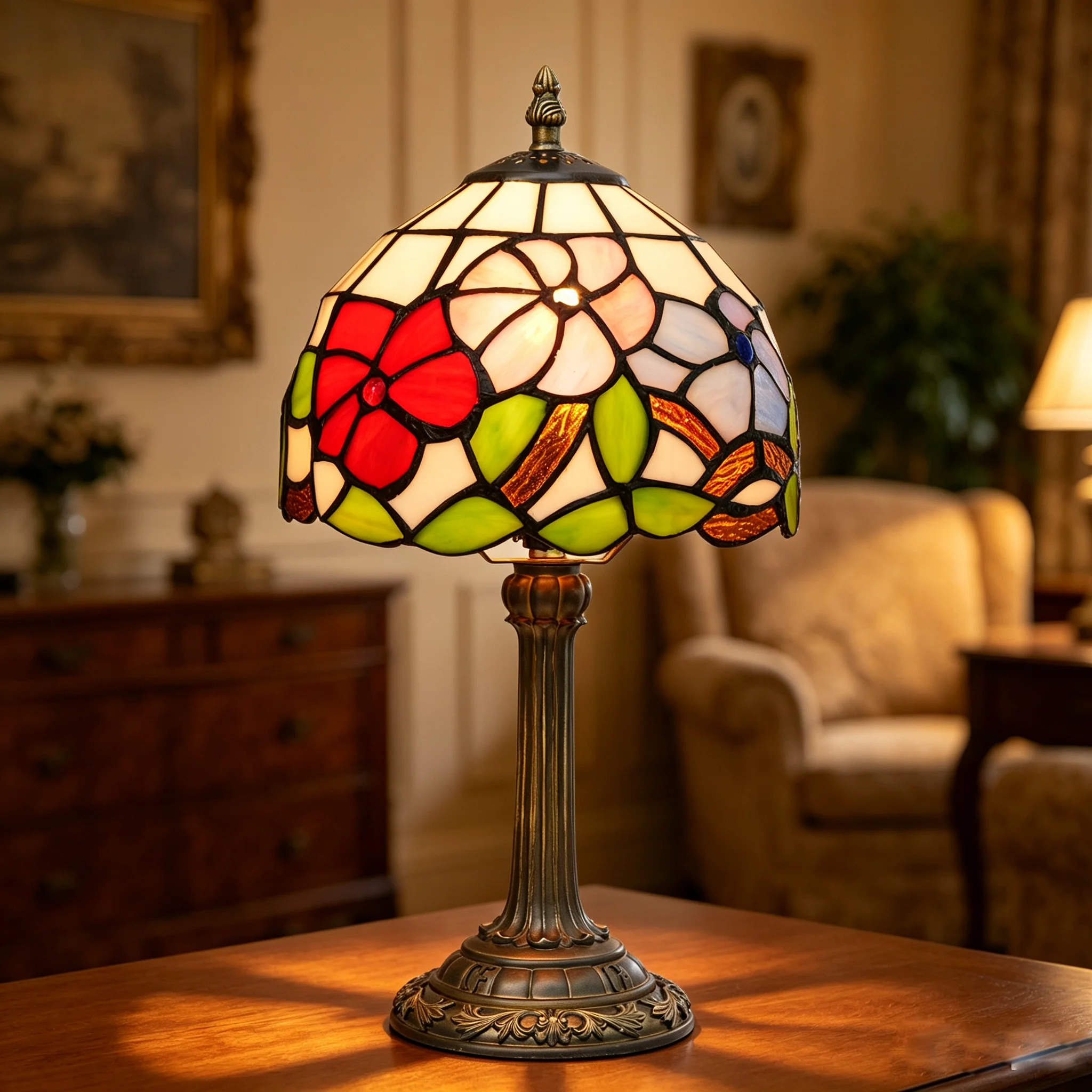 8 ' Flower American Desk Lamp Tiffany Style Stained Glass Fashion Art Resin Base Study Computer Desk Hand-welded Reading Lamp