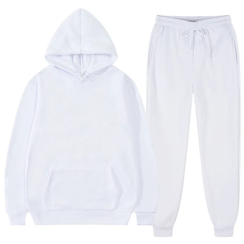 Men Sets Sweatshirts Solid Hooded Hoodies Pencil Pants Two Pieces Ankle Length Pant Pockets Elastic Waist Casual Winter