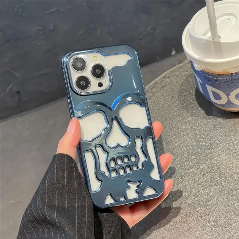Hohle Skelett-Schädel-Handyhülle für iPhone Air 17 16 15 14 13 12 18 Pro Max Plus 18Pro 17ProMax Stoßfeste Matte Rückseite – Detail 10