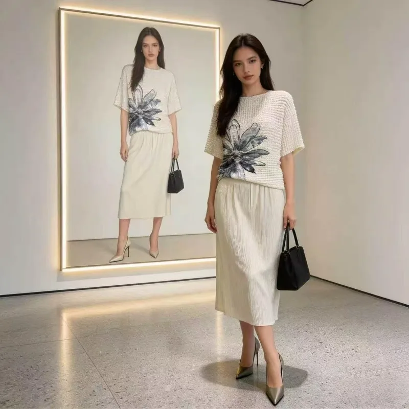 

Miyake Pleated T-Shirt for Women Summer 2026 Printed Loose Fit High Elasticity Pleated Plus Size Casual Fashion Thin Pleated Top