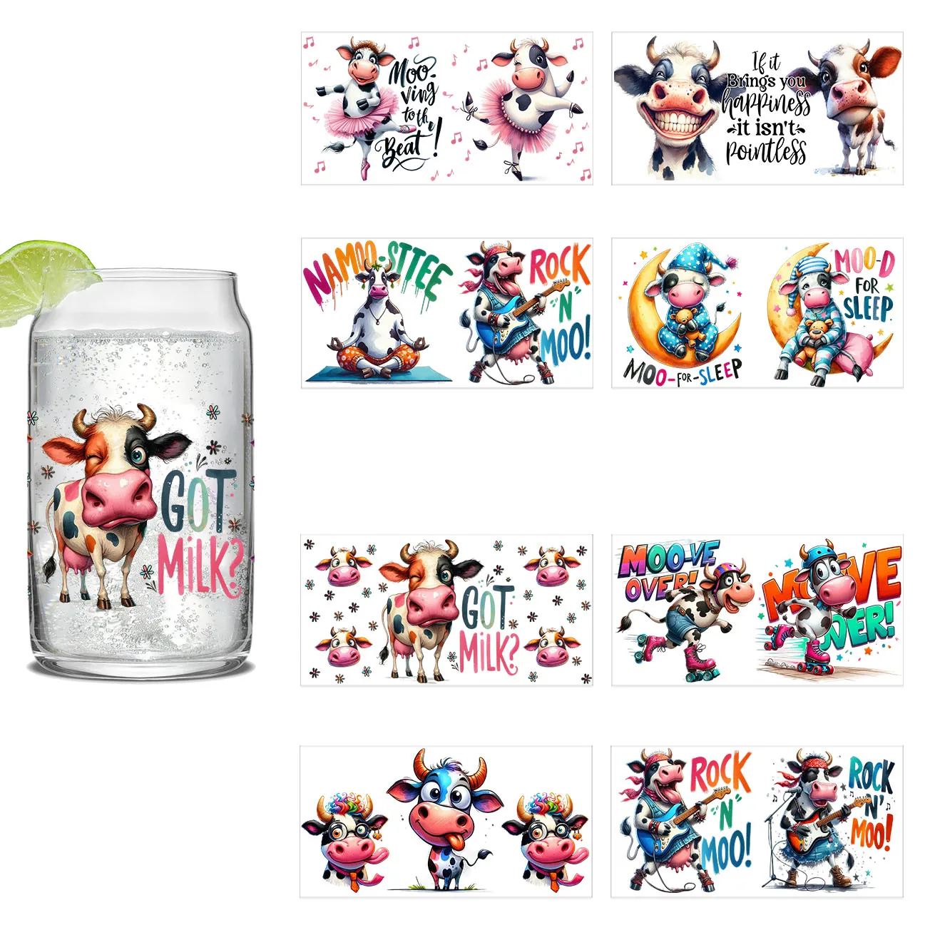 

Endearing Cow Design UV DTF Transfer Sticker For The 16oz Libbey Glasses Wraps Bottles Cup Can DIY Waterproof Custom Decals