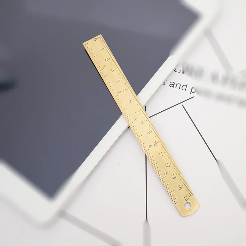 2 قطعة/1 قطعة 6 بوصة مسطرة نحاسية، 1 مم سميكة مزدوجة النطاق الإنجليزية والمترية مع علامات محفورة، مقبض وفتحة للتعليق، هدية عيد الميلاد