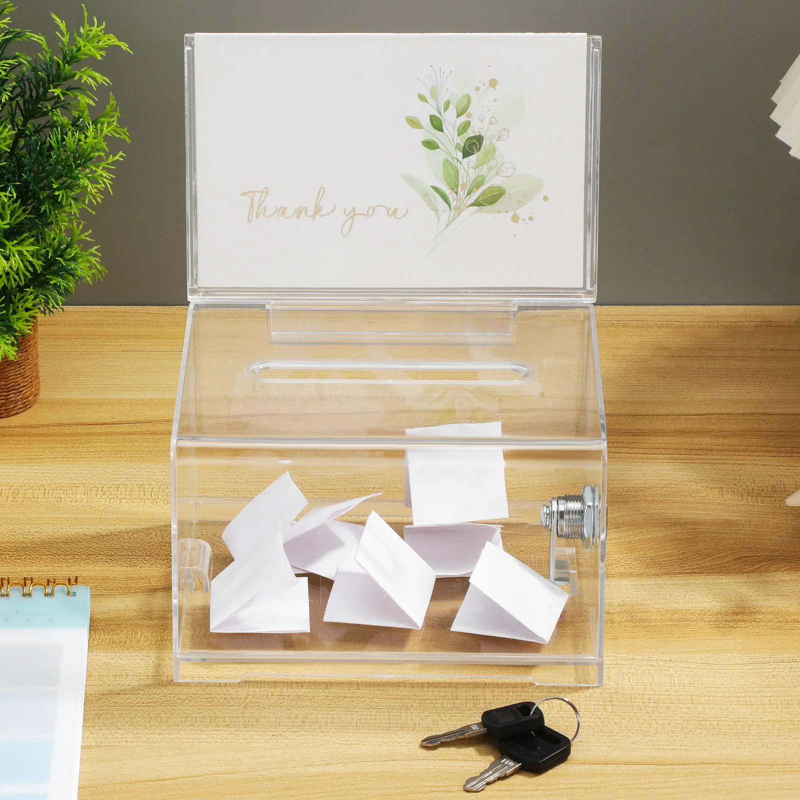 Ballot Box Clear Acrylic Donation Box Lock Transparent Raffle Container For Voting Fundraising Charity Suggestion Money