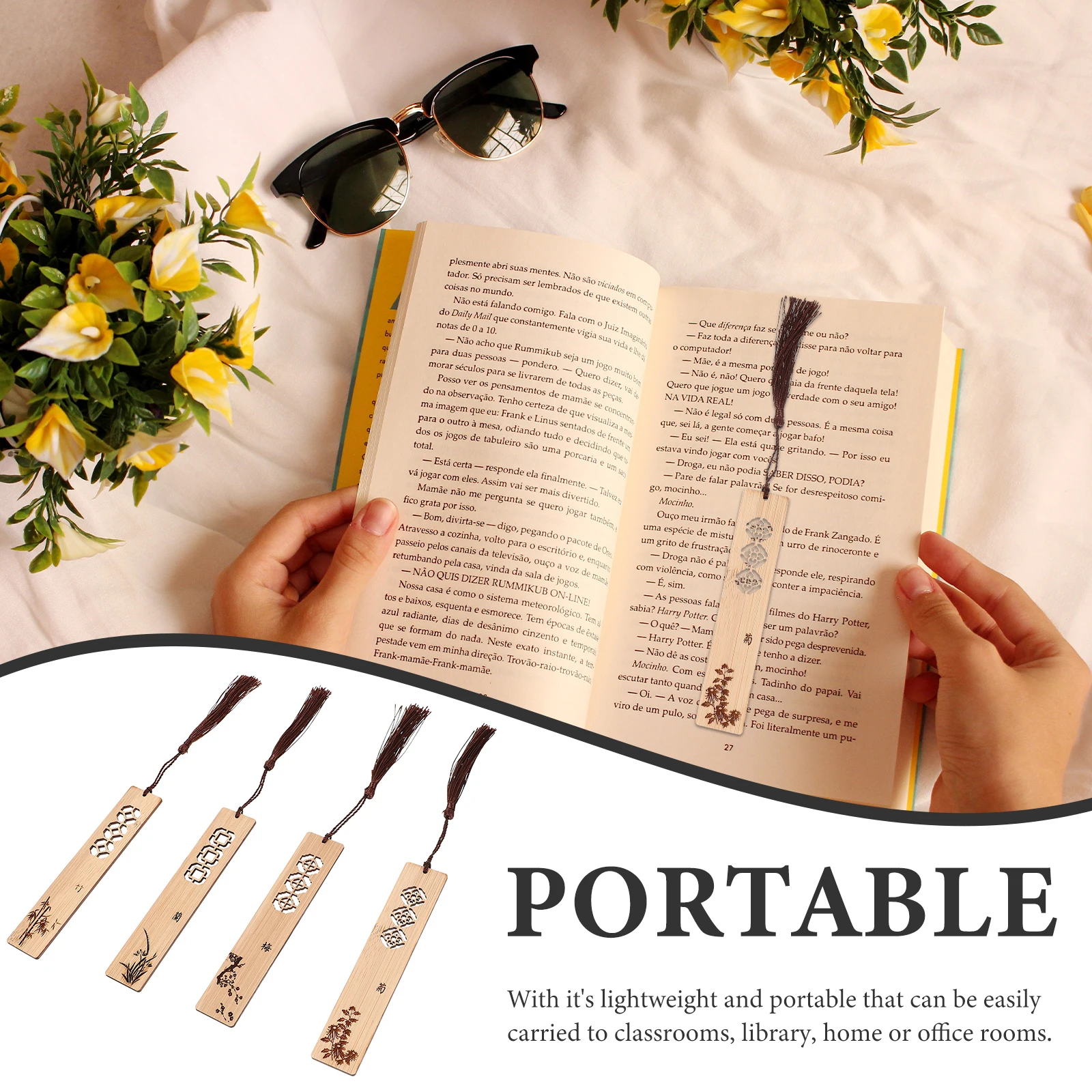 

Classic Bamboo Bookmarks Retro Wooden Plum Blossoms chids Chrysanthemum Carved Labels Chinese Style Gifts School Office Supplies