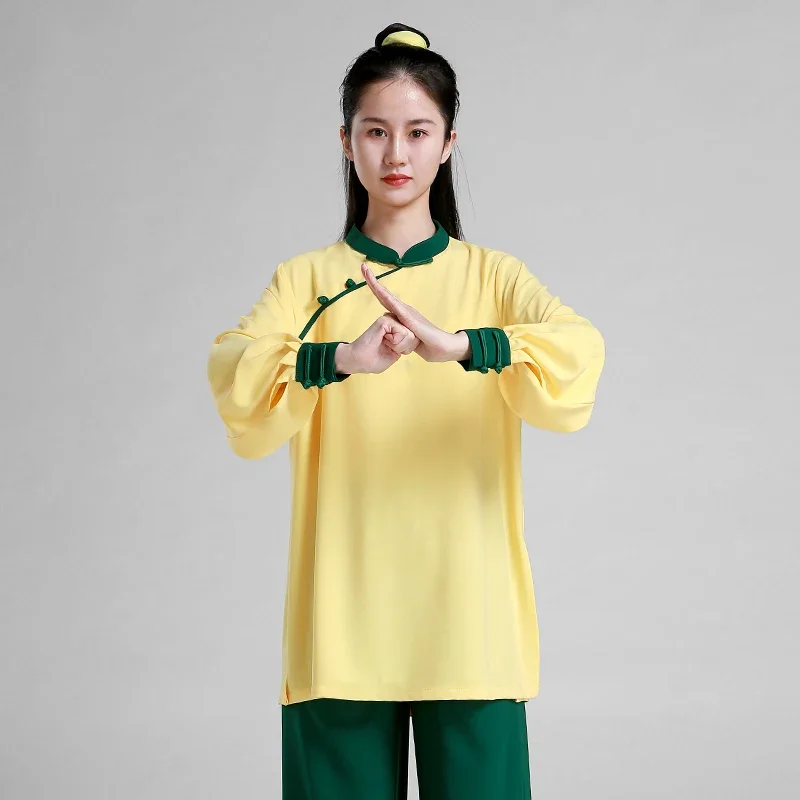 Wushu Clothing Martial Art Uniform Kung Fu Dress Tai Chi Clothes Yellow And Green Girl Women Kun Master Chinese Style 2023 New