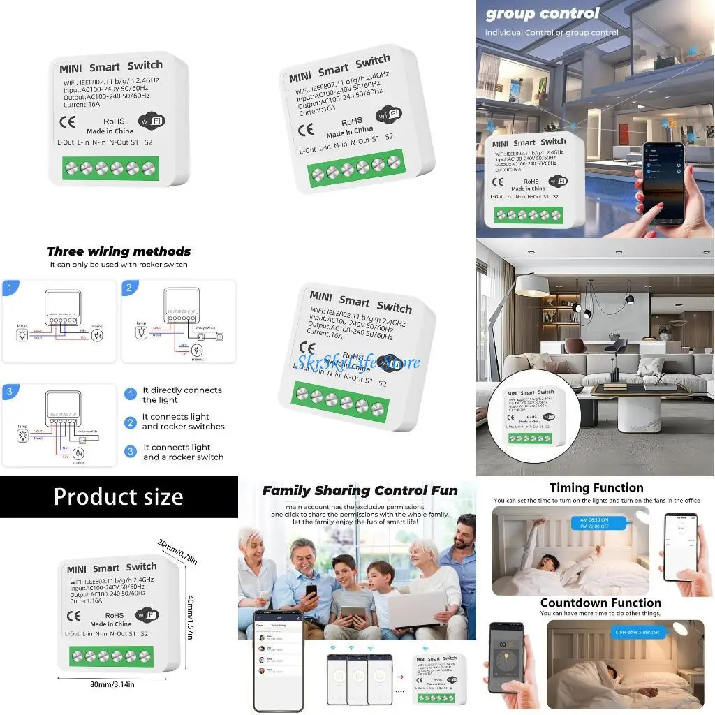 

E65E 16A 2 Way Control Switches WiFi Switches Breaker Voice & APP Control