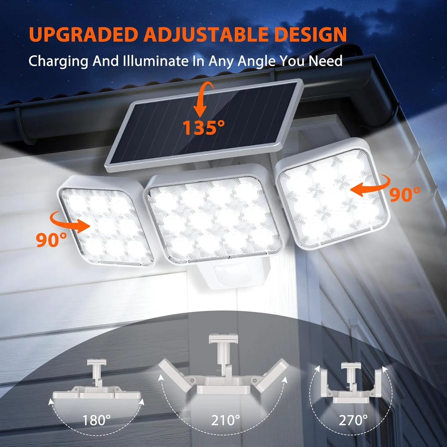 Solar Motion Sensor Flood Lights, 3500LM Bright, Adjustable Glass Panel, Waterproof Outdoor Security Spotlights - 2 Pack