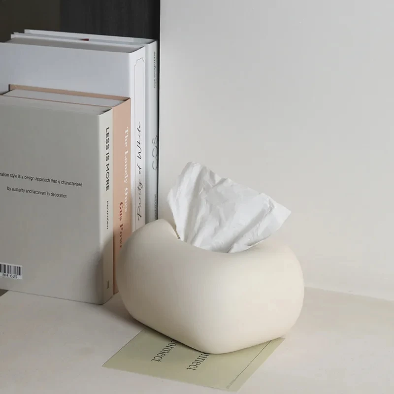 Creative Round Corner Tissue Box Coffee Table Desk Decoration Minimalist Ceramic Tissue Box Bedside Table Paper Towel Case