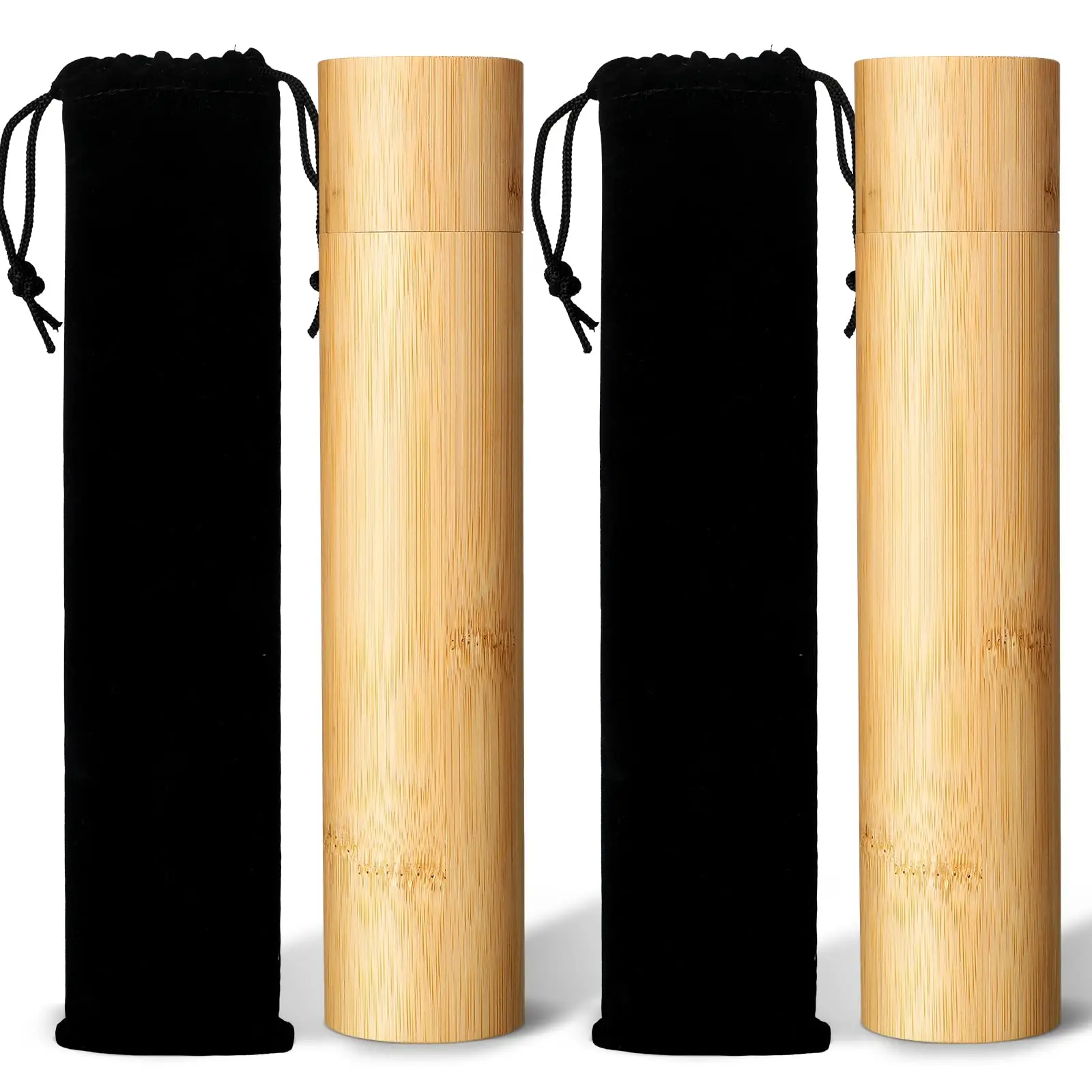 2Pcs Bamboo Scattering Cremation Ash Scattering Urns for Human Adult Small Urns Tube Keepsake Urn and Black Velvet Bag Pet Ashes