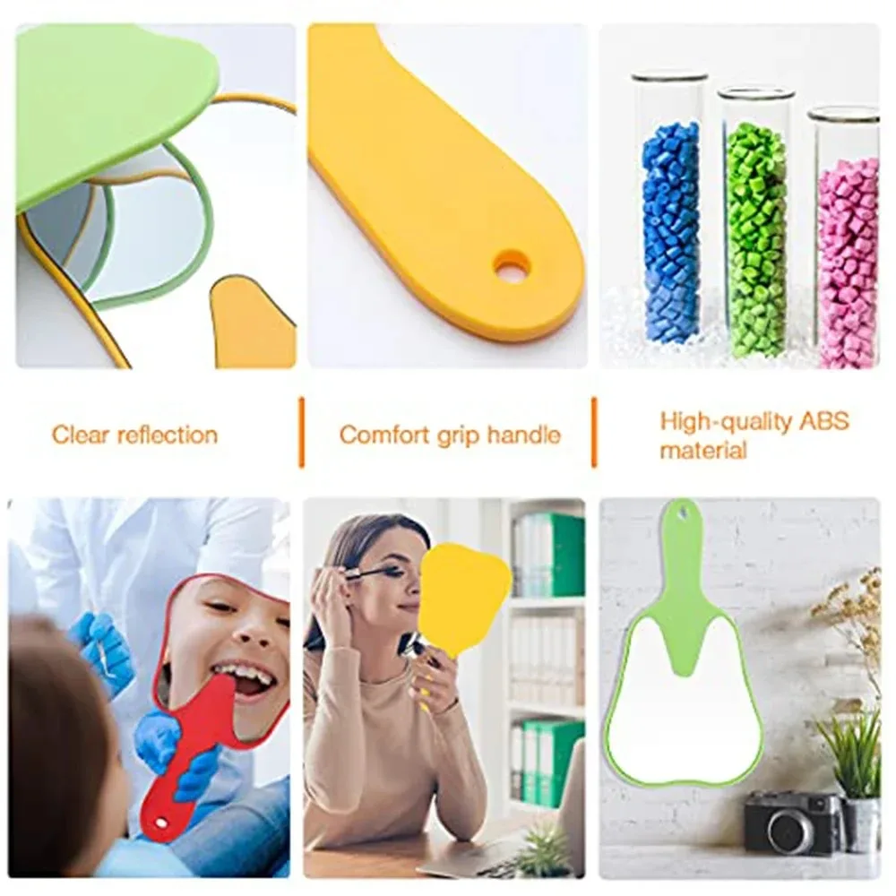 AG 1 Pcs Tooth Shaped Handheld Mirror Cute Makeup Mirror Hand Held Plastic Dental Mirrors with Handle Colorful cosmetic mirror