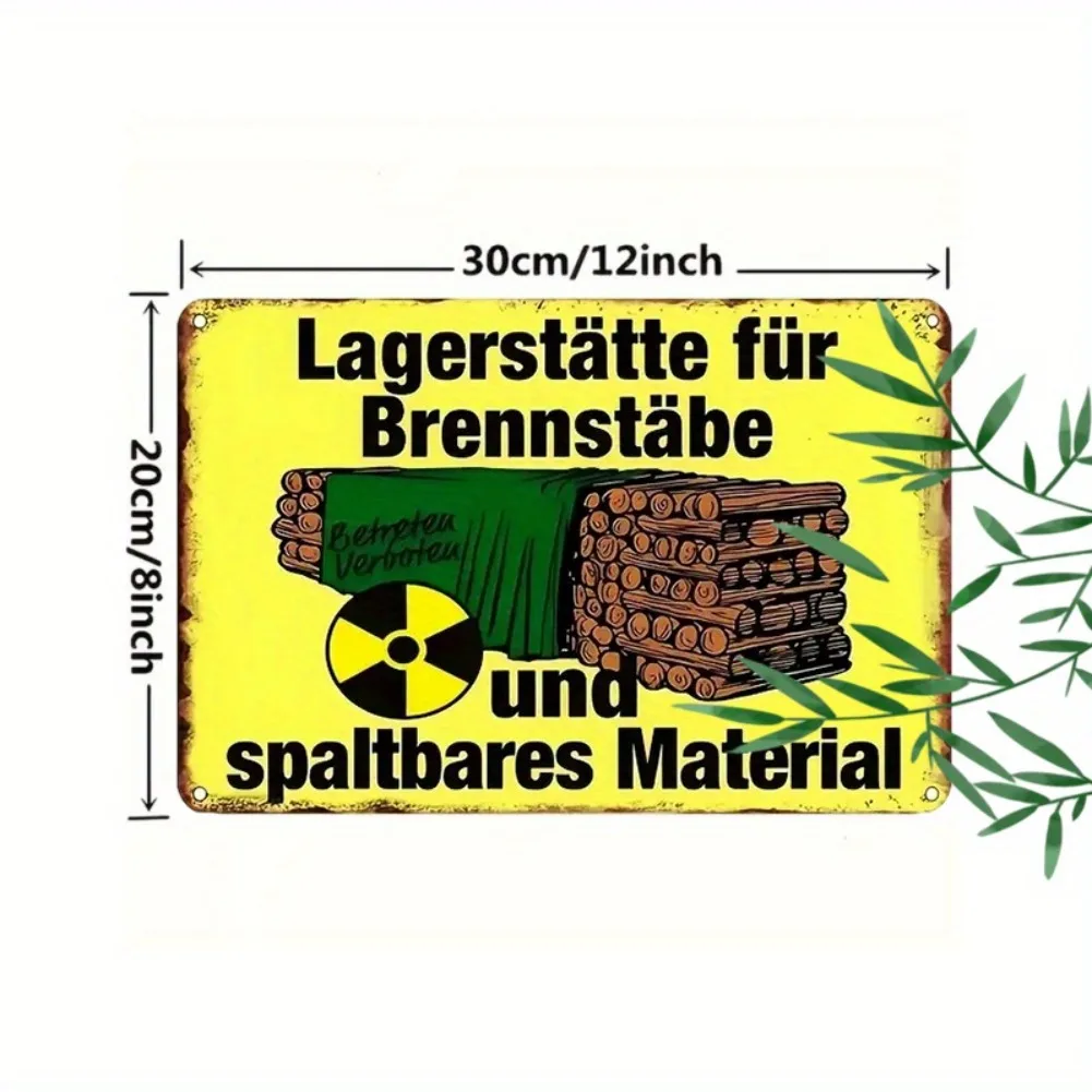 علامة قصدير معدنية كلاسيكية للوقود النووي مقاس 12 × 8 بوصة - نص ألماني وتصميم أوراق الخيزران، ديكور مقهى المرآب الصناعي القديم، هدية فريدة من نوعها