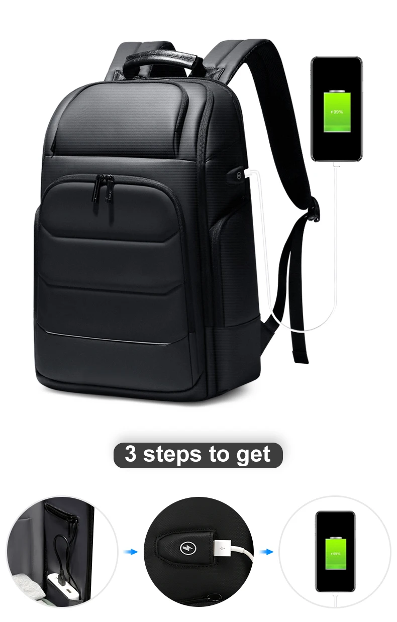Fenruien Waterproof Backpacks USB Charging School Bag Anti-theft Men Backpack Fit 15.6 Inch Laptop Travel Backpack High Capacity