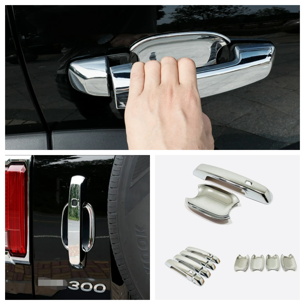 

Car Accessory Carbon Chrome Black Car Door Knob Protector Handle Frame Cover Trim For GWM Great Wall WEY Tank 300 2021 2023