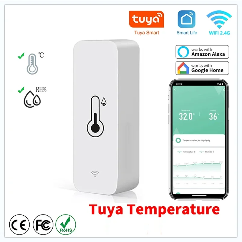 

NEW Tuya Indoor Temperature Humidity Sensor SmartLife WiFi Remote Monitor For Smart Home Workwith Alexa Google Assistant