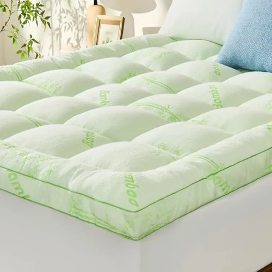 Memory Foam Mattress Topper - Viscose Made from Bamboo Pillow Top Thick Size Mattress Pad for Back Pain, Ultra Soft and Cooling