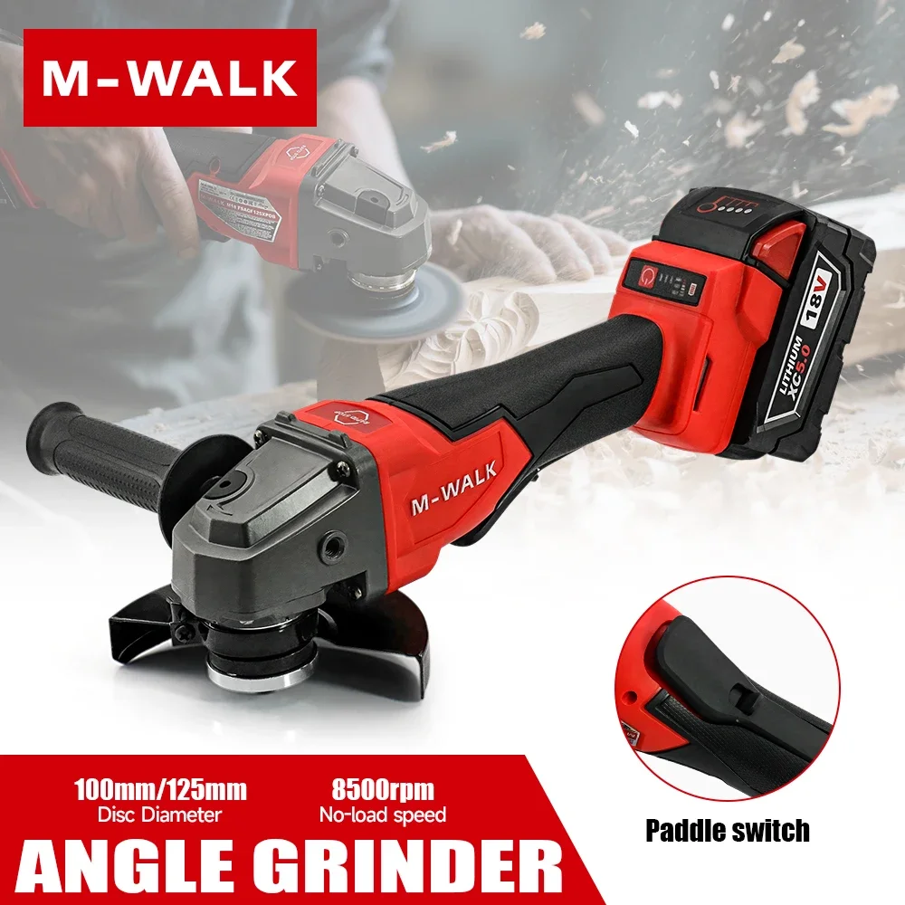 

M-WALK Brushless Electric Angle Grinder Cordless Grinder Cutting Machine Woodworking Power Tool For Milwaukee 18V Battery Pin