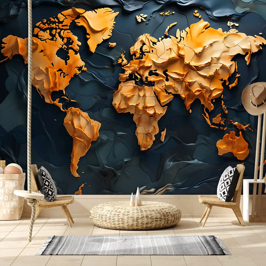 

Easy to Apply Self Adhesive Wallpaper Wall Papers Home Decor for Living Room Continent Paint World Map Globe Renovation TV Mural