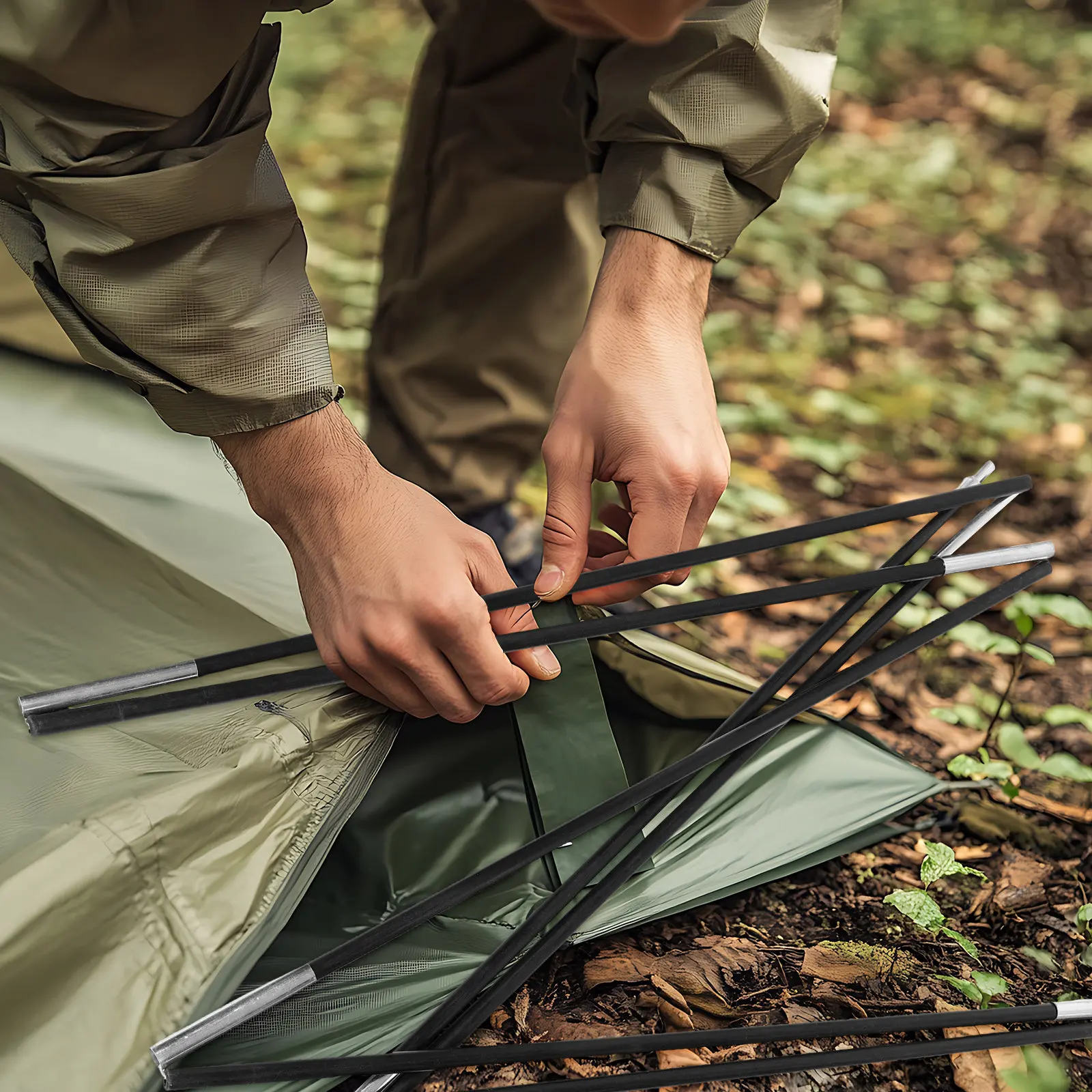 2Pcs Foldable Tent Poles Fiberglass Outdoor Camping Tent Rods Replacement for Hiking Canopy Tarp Support Canopy Poles