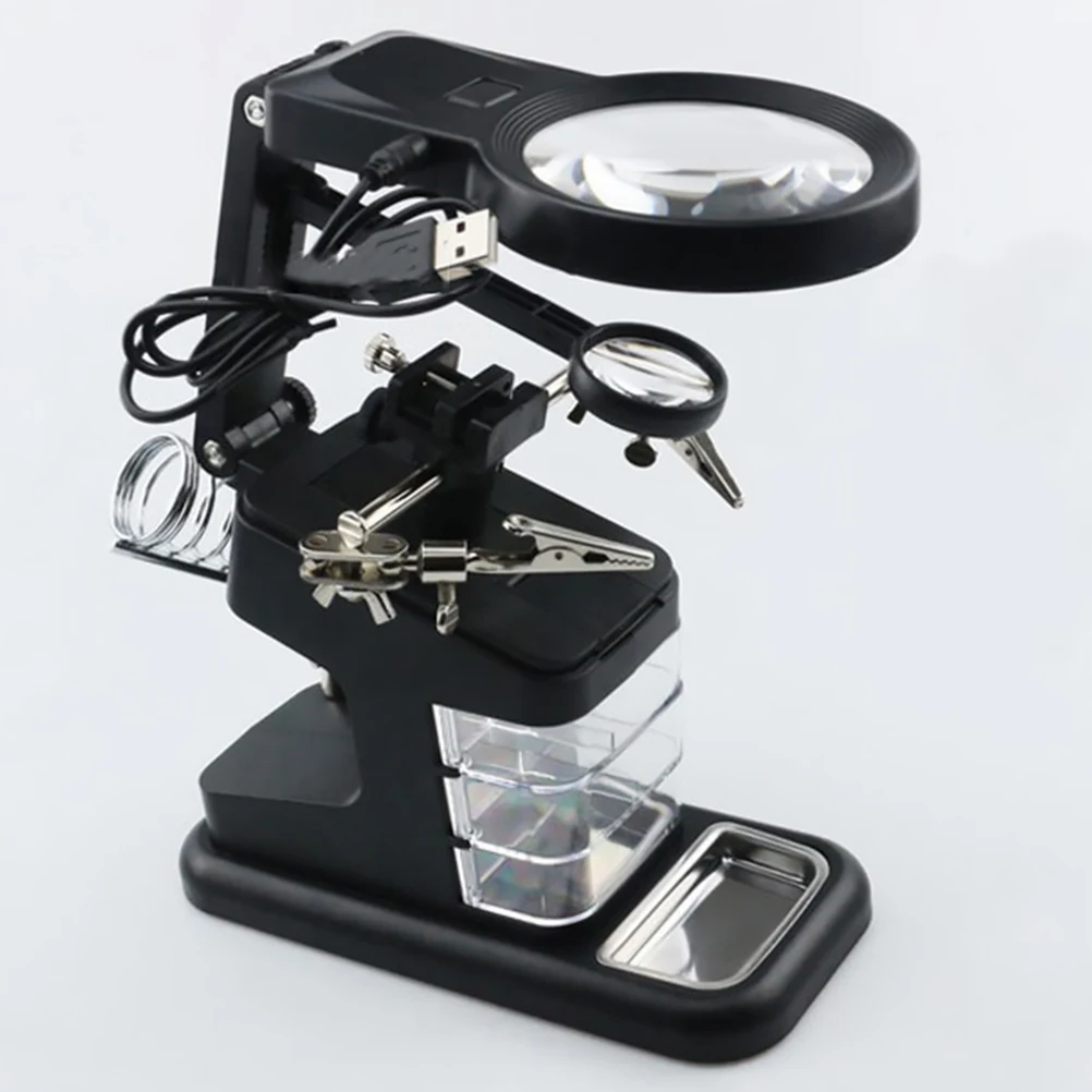 

Adjustable Clips Magnifier Welding St Blue LED Lighted Tabletop Soldering Station Professional Tool Acrylic Lens Aluminum Frame