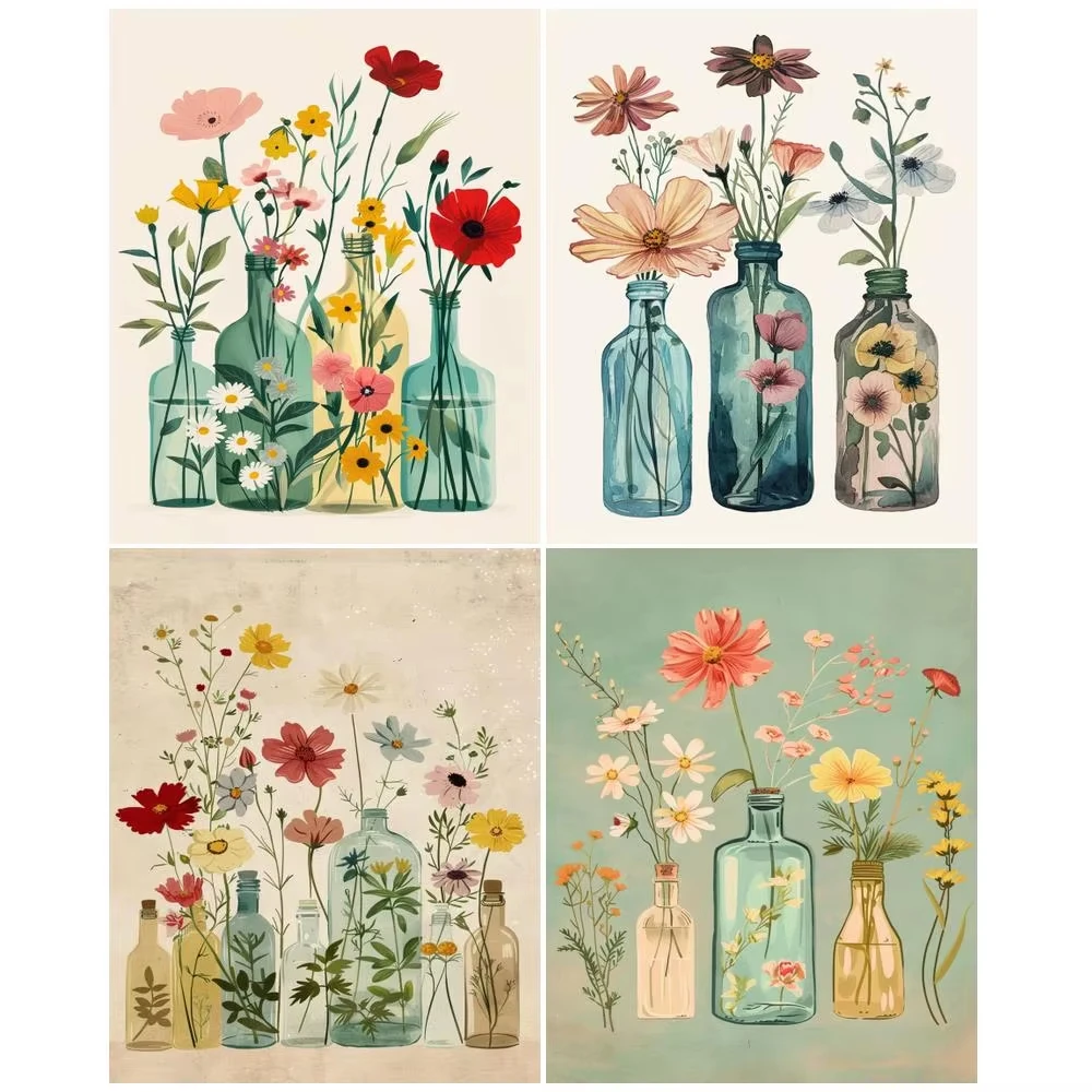Diy Frame Paint By Numbers for Adults Kits Flowers Modern Wall Art Picture with Numbers for Home Wall Decors