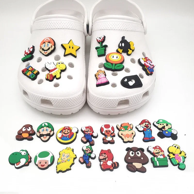 27pcs Super Marios Bros Anime Figure Luigi Yoshi Shoes Buckle Cute Cartoon Croc Shoes DIY Hole Slipper Decor Gift