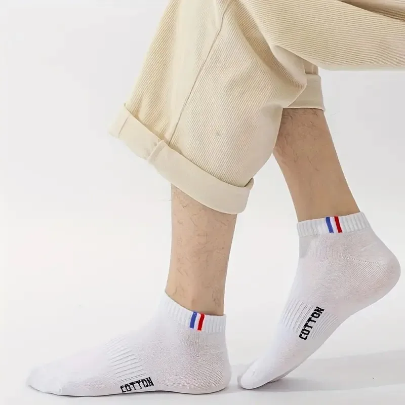 5/10 أزواج من الجوارب الرجالية الرياضية ذات الرقبة المستديرة، جوارب صيفية ماصة للعرق قابلة للتنفس، تصميم حروف عصرية للزوجين غير رسمية