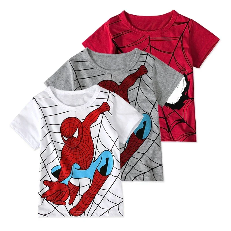 Marvels Spiderman T-Shirts Cartoon Children's Print Short Sleeve Cotton Shirt Summer Boys Casual Clothes Sportswear 3-8Years Old