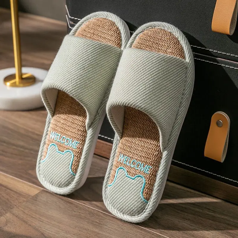 ربيع الخريف التعرق الصامت القطن الكتان الرجال أو النساء النعال تنفس داخلي المنزل المضادة للانزلاق لينة أسفل شبشب رجالي