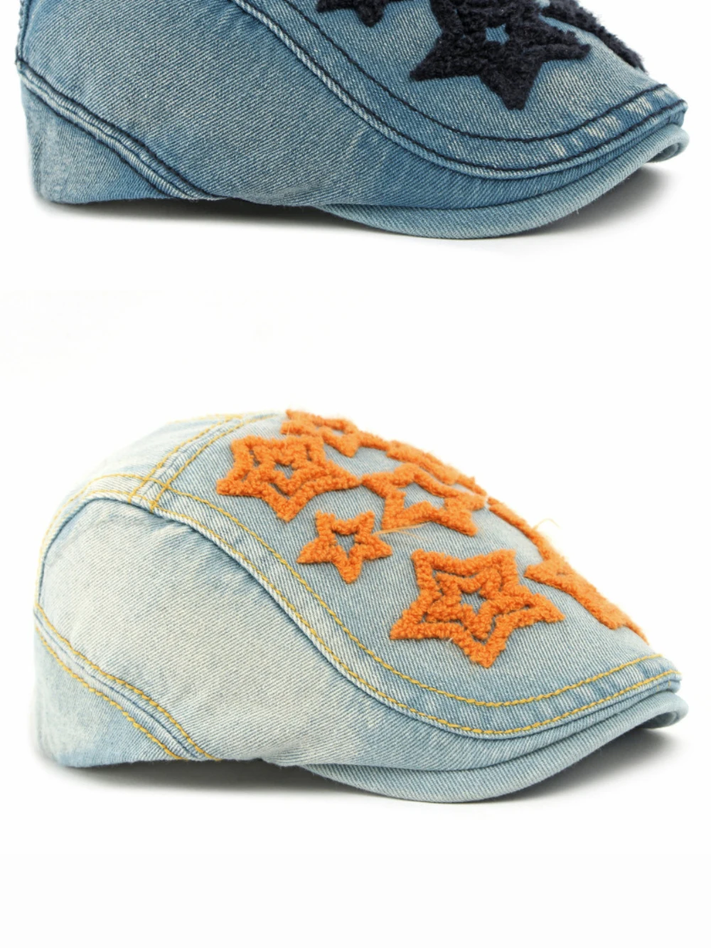 HT4932 Baskenmütze Mütze Frauen Sterne Stickerei Baumwolle Denim Hut Vintage Künstler Maler Baskenmütze Hut Männlich Weiblich Ivy Flache Kappe Herren Berets – Detail 8