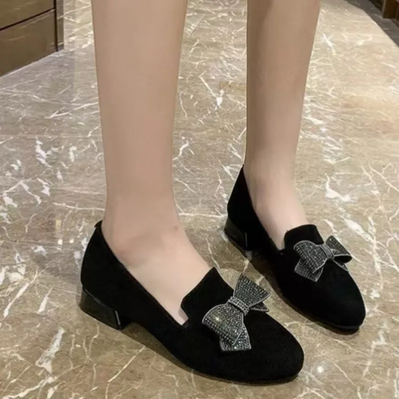 Sepatu Loafer Wanita Model Terbaru 2025, Hitam, Modis, Hak Rendah, Ujung Bulat, Kasual