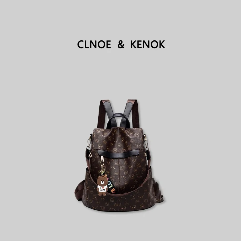 Mochila Feminina Clnoe Kenok para Viagem, Leve, Grande Capacidade, Estilo Artístico Retrô, Formato Quadrado, Fechamento com Z...