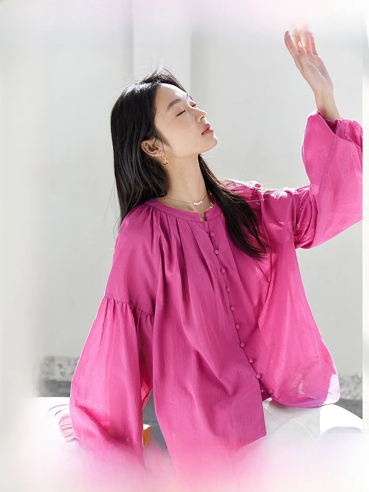 

Ele Pure Cotton Long Sve round Ne irt Women's Faion Spring New Sle Casual Comfortable Breathable Top