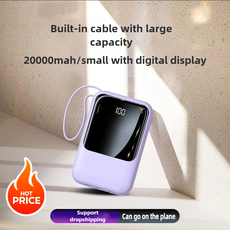 

20000mAh Digital Display Power Bank Built in Cable High Capacity Portable
