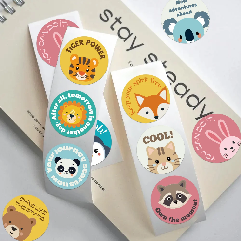 500PCS Fun Cartoon Rewards Inspirational Colorful Animals Round Roll Stickers Books Water Cups Phone Cases Envelopes Invitation